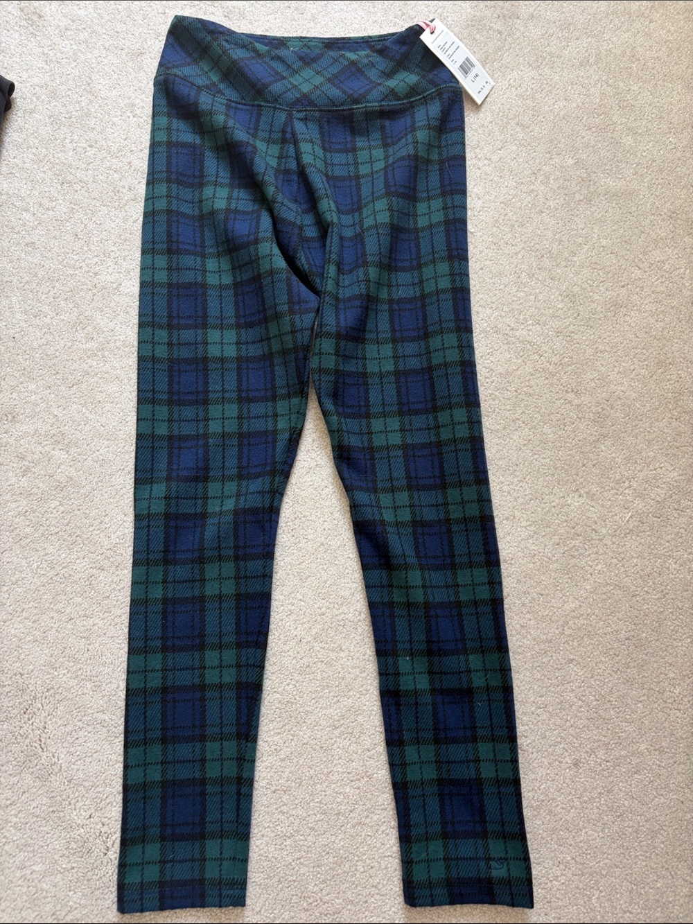 Vineyard Vines Girls Green and Navy Plaid Leggings